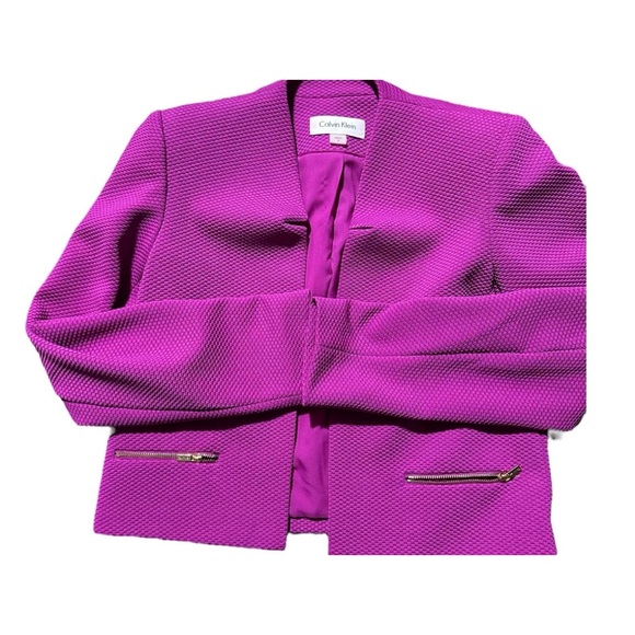 Women's Suit Jacket Calvin Klein Sz 4 Purple Plum Long Sleeve Gold Tapered Chic - Picture 1 of 4